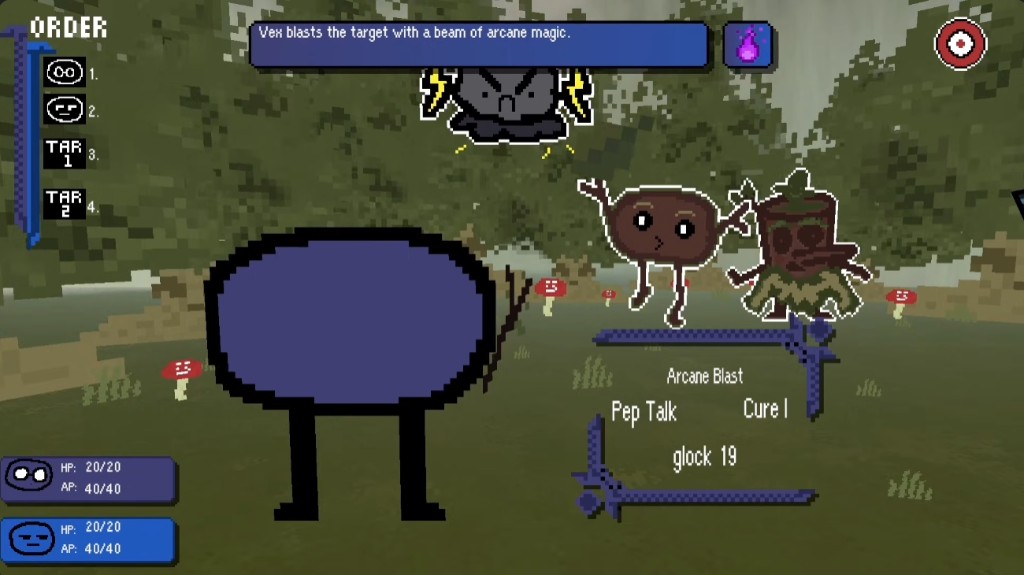 Vex and Shell's turn-based battle menu